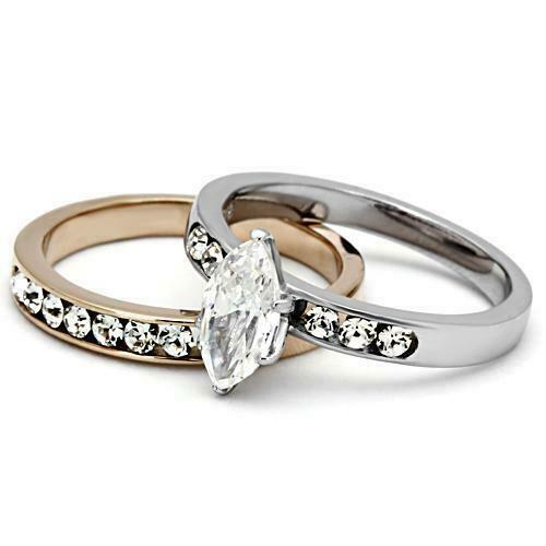 Jewellery Kingdom Ladies Marquise Set Rose Gold Stainless Steel Wedding Engagement Ring - Jewelry Rings - British D'sire
