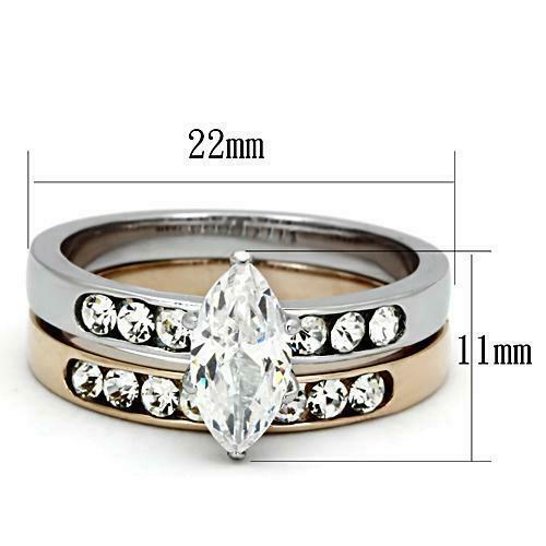 Jewellery Kingdom Ladies Marquise Set Rose Gold Stainless Steel Wedding Engagement Ring - Jewelry Rings - British D'sire