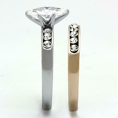 Jewellery Kingdom Ladies Marquise Set Rose Gold Stainless Steel Wedding Engagement Ring - Jewelry Rings - British D'sire