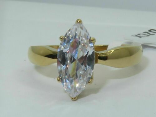 Jewellery Kingdom Ladies Marquise Solitaire Steel Cubic Zirconia Engagement Ring (Gold) - Jewelry Rings - British D'sire