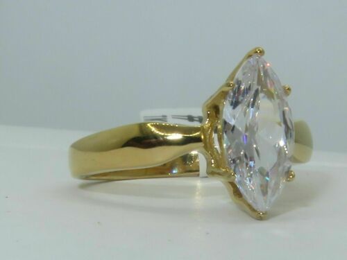 Jewellery Kingdom Ladies Marquise Solitaire Steel Cubic Zirconia Engagement Ring (Gold) - Jewelry Rings - British D'sire