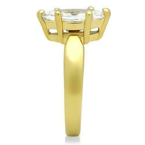 Jewellery Kingdom Ladies Marquise Solitaire Steel Cubic Zirconia Engagement Ring (Gold) - Jewelry Rings - British D'sire
