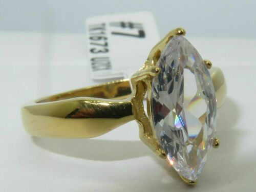 Jewellery Kingdom Ladies Marquise Solitaire Steel Cubic Zirconia Engagement Ring (Gold) - Jewelry Rings - British D'sire