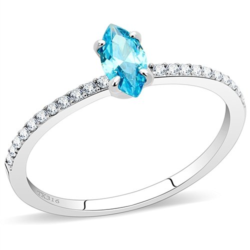Jewellery Kingdom Ladies Marquise Stainless Steel Cz Accents 1/2ct Ring (Blue Topaz) - Jewelry Rings - British D'sire Main image
