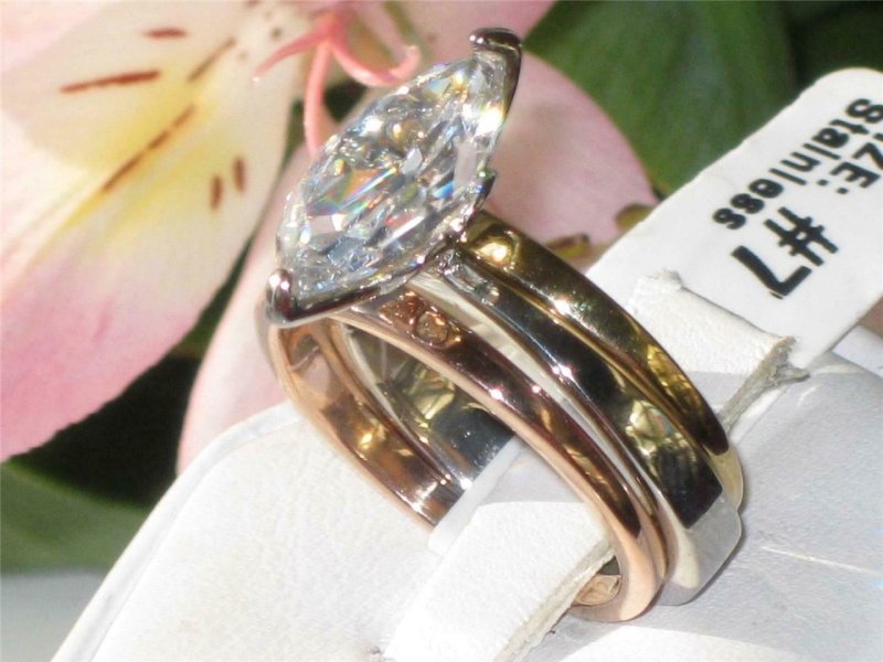 Jewellery Kingdom Ladies Marquise Stainless Steel Cz Engagement Bands 4ct Ring Set (Rose Gold) - Jewelry Rings - British D'sire