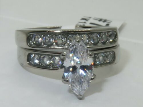 Jewellery Kingdom Ladies Marquise Wedding Engagement Set Band 1.50K Stainless Steel Ring Secondary image