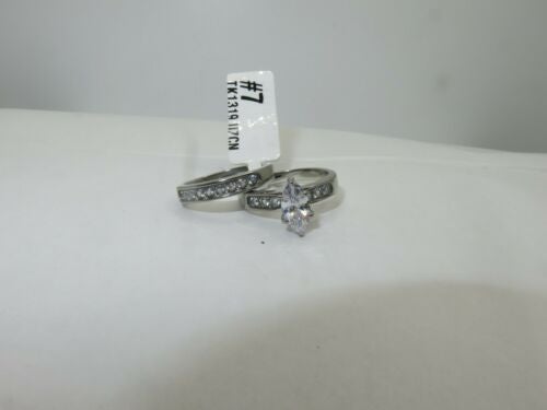 Jewellery Kingdom Ladies Marquise Wedding Engagement Set Band 1.50K Stainless Steel Ring - Rings - British D'sire