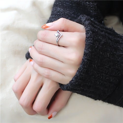 Jewellery Kingdom Ladies Marquise Wishbone 1.5K Stainless Steel Cz Ring (Silver) - Jewelry Rings - British D'sire