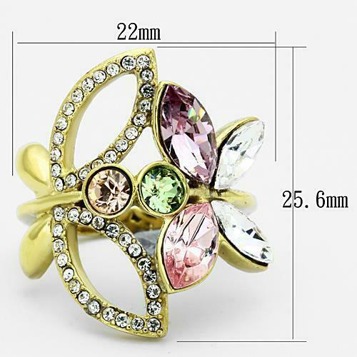 Jewellery Kingdom Ladies Multi Coloured Marquise Flower 18k Steel Cubic Zirconia Ring (Gold) Secondary image
