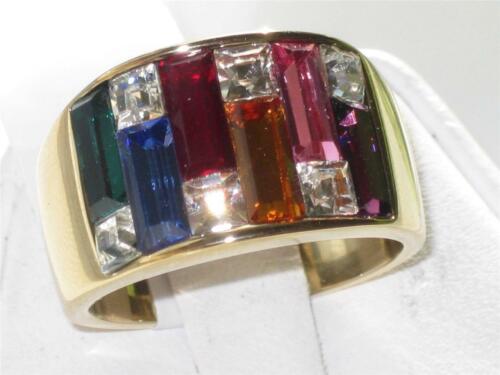 Jewellery Kingdom Ladies Multi Coloured Tube 18k Steel Band Cubic Zirconia Comfort Ring (Gold) Secondary image