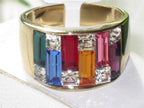 Jewellery Kingdom Ladies Multi Coloured Tube 18kt Steel Band Cubic Zirconia Comfort Ring (Gold) - Jewelry Rings - British D'sire