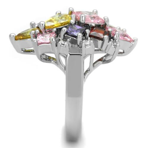 Jewellery Kingdom Ladies Multi Gem Princess Pear Ruby Cocktail Rhodium Citrine Ring (Silver) - Rings - British D'sire