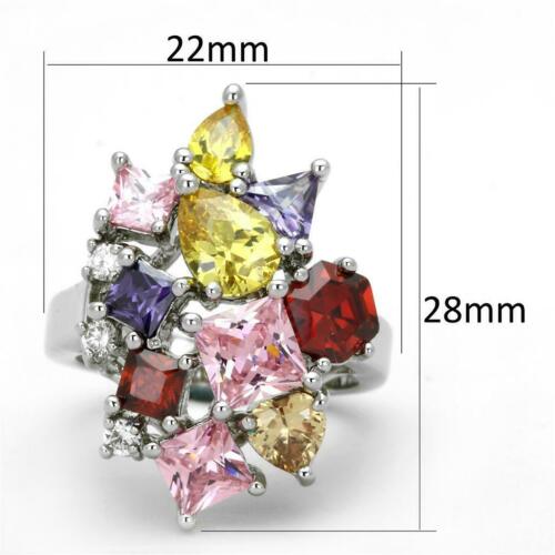 Jewellery Kingdom Ladies Multi Gem Princess Pear Ruby Cocktail Rhodium Citrine Ring (Silver) - Rings - British D'sire