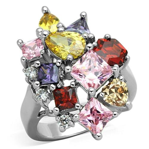 Jewellery Kingdom Ladies Multi Gem Princess Pear Ruby Cocktail Rhodium Citrine Ring (Silver) - Rings - British D'sire Main image