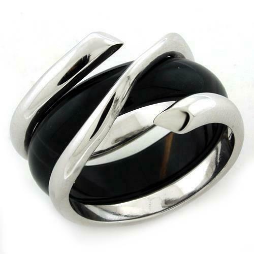 Jewellery Kingdom Ladies Onyx Band Sterling Silver Stamped Silver & Black Ring - Jewelry Rings - British D'sire Main image