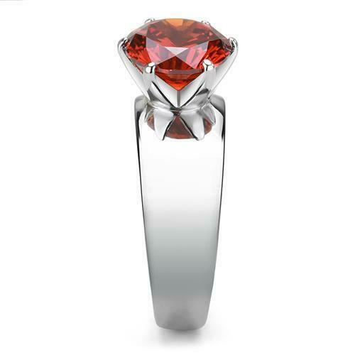 Jewellery Kingdom Ladies Orange Garnet 2 Carat Solitaire Stainless Steel Silver Ring - Jewelry Rings - British D'sire