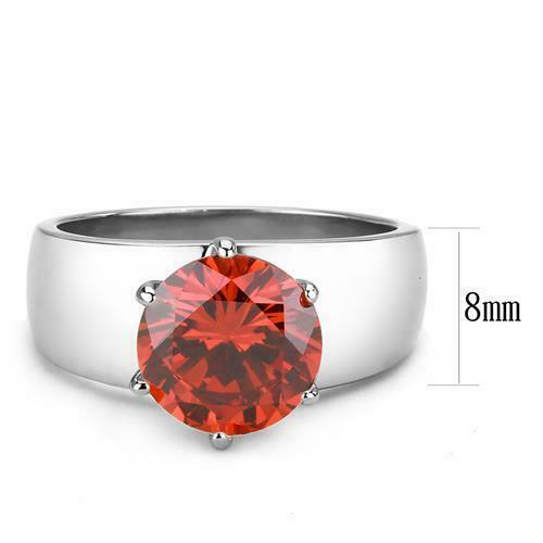Jewellery Kingdom Ladies Orange Garnet 2 Carat Solitaire Stainless Steel Silver Ring - Jewelry Rings - British D'sire