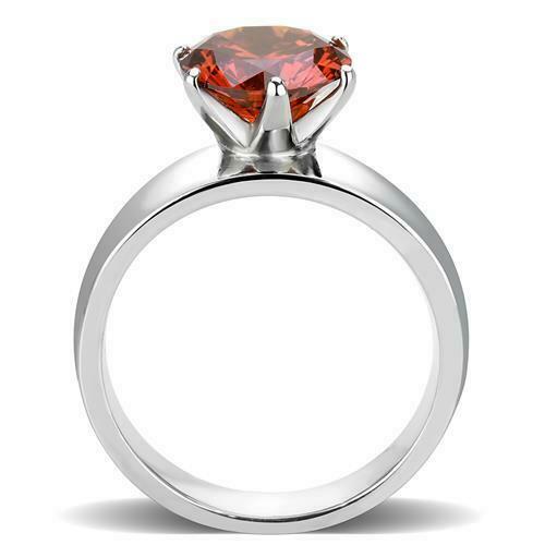 Jewellery Kingdom Ladies Orange Garnet 2 Carat Solitaire Stainless Steel Silver Ring - Jewelry Rings - British D'sire