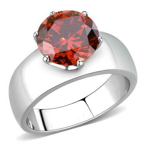 Jewellery Kingdom Ladies Orange Garnet 2 Carat Solitaire Stainless Steel Silver Ring - Jewelry Rings - British D'sire Main image