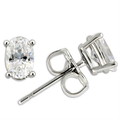 Jewellery Kingdom Ladies Oval 1ct Cubic Zirconia Sterling Clear Stud Earrings - Earrings - British D'sire