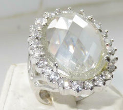 Jewellery Kingdom Ladies Oval 2 Carat Cz Clear Super Sparkling Silver Rhodium Cocktail Ring - Jewelry Rings - British D'sire
