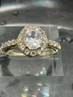 Jewellery Kingdom Ladies Oval 2c 18kt Steel Dress Engagement Pretty Pave Elegant Ring (Gold) - Jewelry Rings - British D'sire