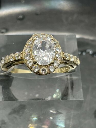 Jewellery Kingdom Ladies Oval 2c 18kt Steel Dress Engagement Pretty Pave Elegant Ring (Gold) - Jewelry Rings - British D'sire