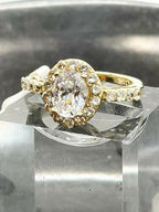 Jewellery Kingdom Ladies Oval 2c 18kt Steel Dress Engagement Pretty Pave Elegant Ring (Gold) - Jewelry Rings - British D'sire