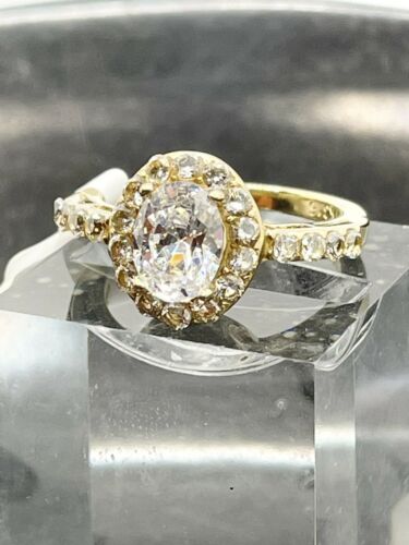 Jewellery Kingdom Ladies Oval 2c 18kt Steel Dress Engagement Pretty Pave Elegant Ring (Gold) - Jewelry Rings - British D'sire