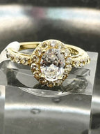 Jewellery Kingdom Ladies Oval 2c 18kt Steel Dress Engagement Pretty Pave Elegant Ring (Gold) - Jewelry Rings - British D'sire