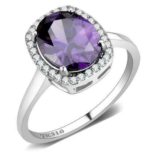 Jewellery Kingdom Ladies Oval Amethyst Purple 2.50 Carat Stainless Steel Ring (Silver) - Jewelry Rings - British D'sire