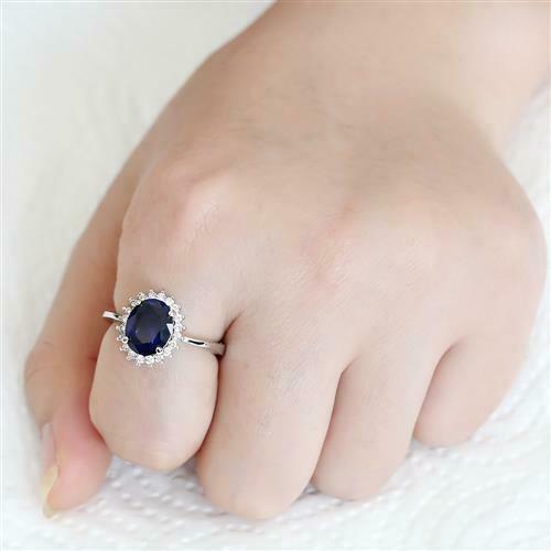 Jewellery Kingdom Ladies Oval Blue Pretty Rhodium Dress 2.50 Carat Sapphire Ring (Silver) - Jewelry Rings - British D'sire