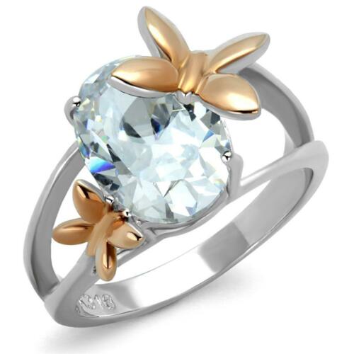 Jewellery Kingdom Ladies Oval Butterfly Steel Cubic Zirconia Pretty 4 Carat Ring (Rose Gold) - Jewelry Rings - British D'sire Main image
