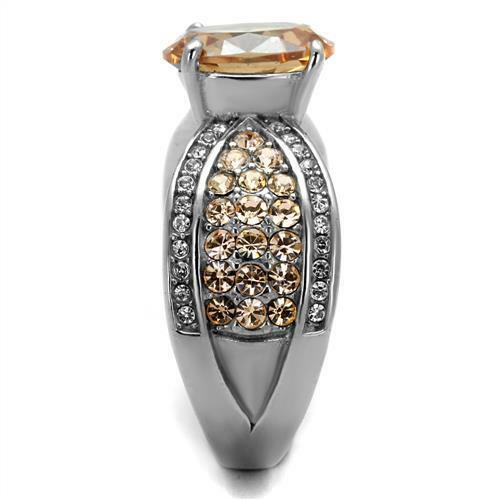 Jewellery Kingdom Ladies Oval Champagne Brown Cz Stainless Steel Ring (Silver) - Jewelry Rings - British D'sire