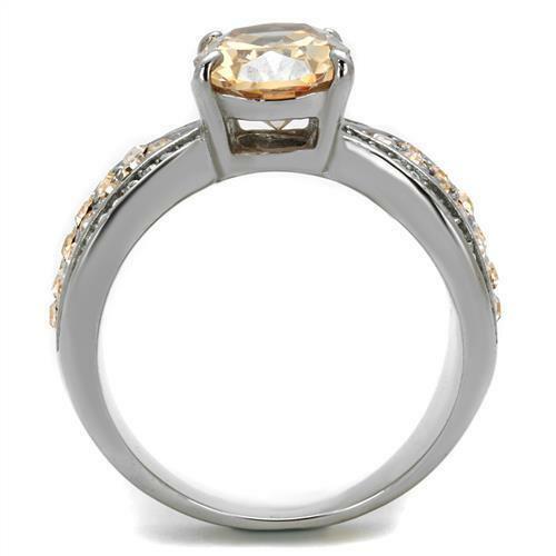 Jewellery Kingdom Ladies Oval Champagne Brown Cz Stainless Steel Ring (Silver) - Jewelry Rings - British D'sire
