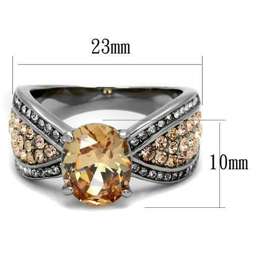 Jewellery Kingdom Ladies Oval Champagne Brown Cz Stainless Steel Ring (Silver) - Jewelry Rings - British D'sire