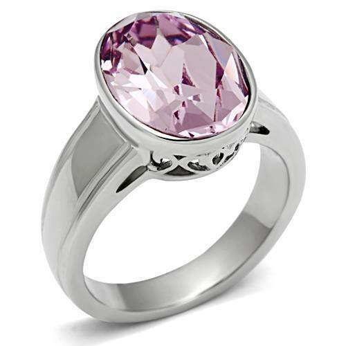 Jewellery Kingdom Ladies Oval Cubic Zirconia Light Amethyst 7CT Stainless Steel Ring (Silver & Purple) - Jewelry Rings - British D'sire Main image