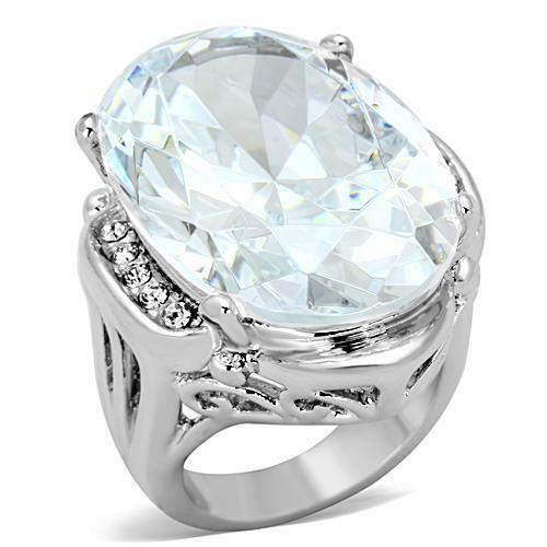 Jewellery Kingdom Ladies Oval Cz 20 Carat Silver Rhodium Cocktail Ring - Jewelry Rings - British D'sire