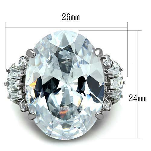 Jewellery Kingdom Ladies Oval CZ Cocktail 20 Carat Big Statement Stainless Steel Ring (Silver) - Jewelry Rings - British D'sire