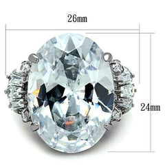 Jewellery Kingdom Ladies Oval CZ Cocktail 20 Carat Big Statement Stainless Steel Ring (Silver) - Jewelry Rings - British D'sire