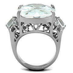 Jewellery Kingdom Ladies Oval CZ Cocktail 20 Carat Big Statement Stainless Steel Ring (Silver) - Jewelry Rings - British D'sire