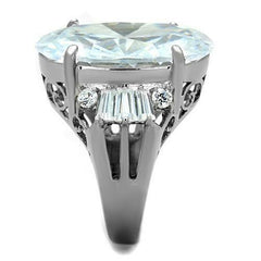 Jewellery Kingdom Ladies Oval CZ Cocktail 20 Carat Big Statement Stainless Steel Ring (Silver) - Jewelry Rings - British D'sire