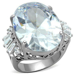 Jewellery Kingdom Ladies Oval CZ Cocktail 20 Carat Big Statement Stainless Steel Ring (Silver) - Jewelry Rings - British D'sire