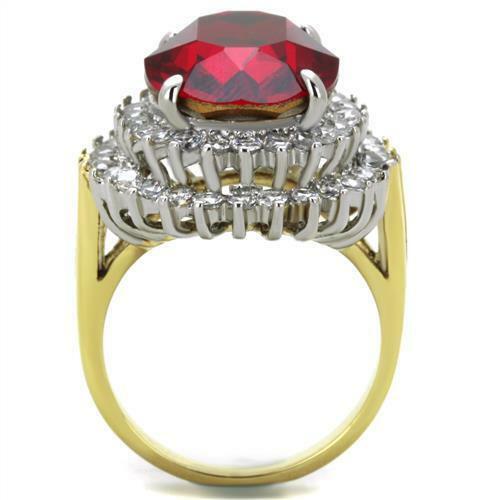 Jewellery Kingdom Ladies Oval Dress Ruby 18 Carat Steel Sparkling Ring (Gold) - Jewelry Rings - British D'sire
