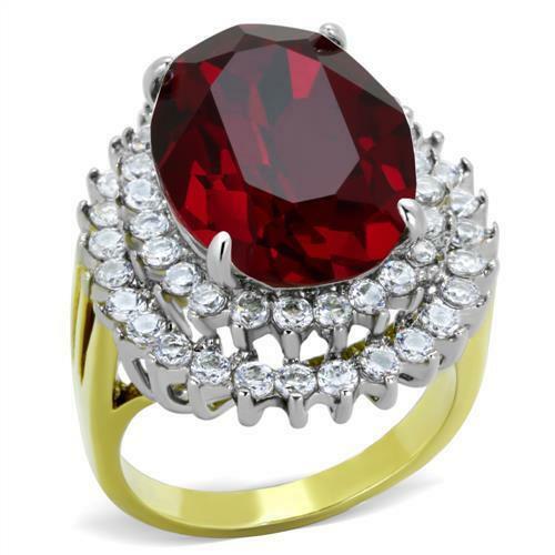 Jewellery Kingdom Ladies Oval Dress Ruby 18 Carat Steel Sparkling Ring (Gold) - Jewelry Rings - British D'sire
