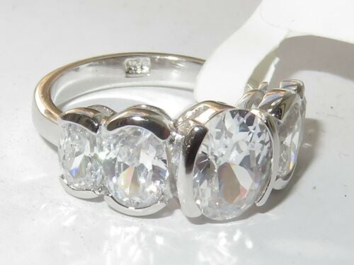 Jewellery Kingdom Ladies Oval Eternity 5 Stone Sterling Silver 4K Ring (Silver) - Rings - British D'sire