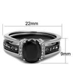 Jewellery Kingdom Ladies Oval Jet Cz Engagement Wedding Guard Stainless Steel Ring Set (Black) - Engagement Rings - British D'sire