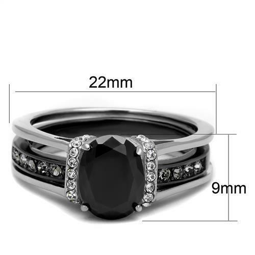 Jewellery Kingdom Ladies Oval Jet Cz Engagement Wedding Guard Stainless Steel Ring Set (Black) - Engagement Rings - British D'sire