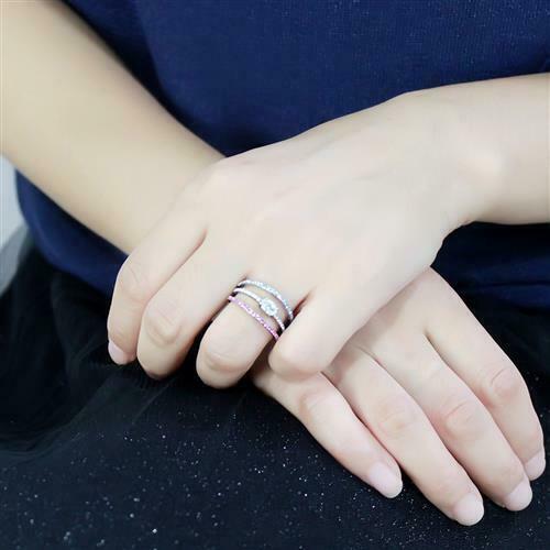 Jewellery Kingdom Ladies Oval Pink Ruby Aquamarine Band Stainless Steel Illusion Ring Secondary image