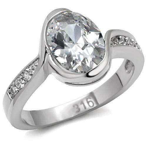 Jewellery Kingdom Ladies Oval Solitaire Bezel Clear 4k Stainless Steel Ring Silver - Rings - British D'sire Main image